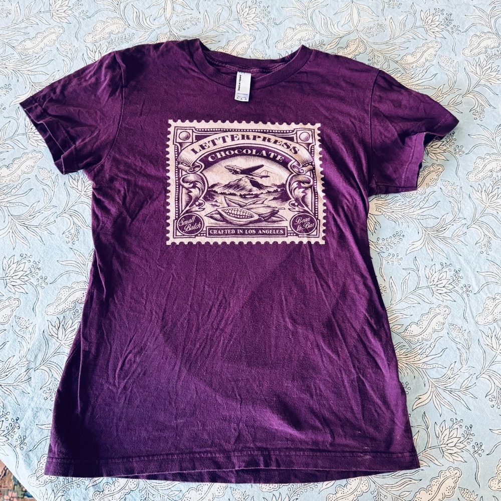 American Apparel Purple Chocolate letterpress Graphic Tee